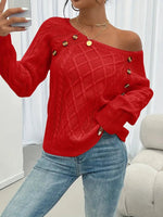 Leonie Cable-Knit Raglan Sweater with Button Detail