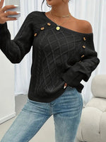 Leonie Cable-Knit Raglan Sweater with Button Detail