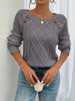 Leonie Cable-Knit Raglan Sweater with Button Detail