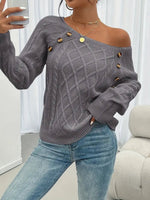 Leonie Cable-Knit Raglan Sweater with Button Detail