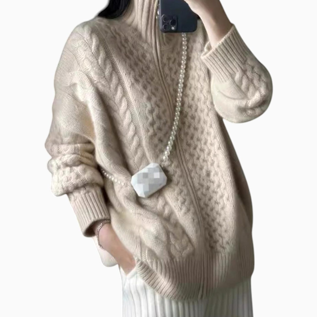 Mia Oversized Cable Knit Zip-Up Sweater