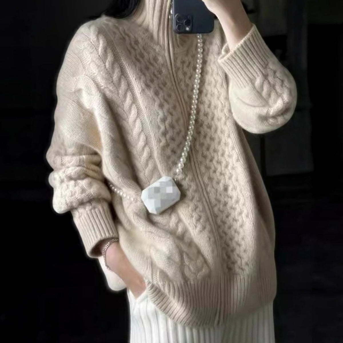 Mia Oversized Cable Knit Zip-Up Sweater