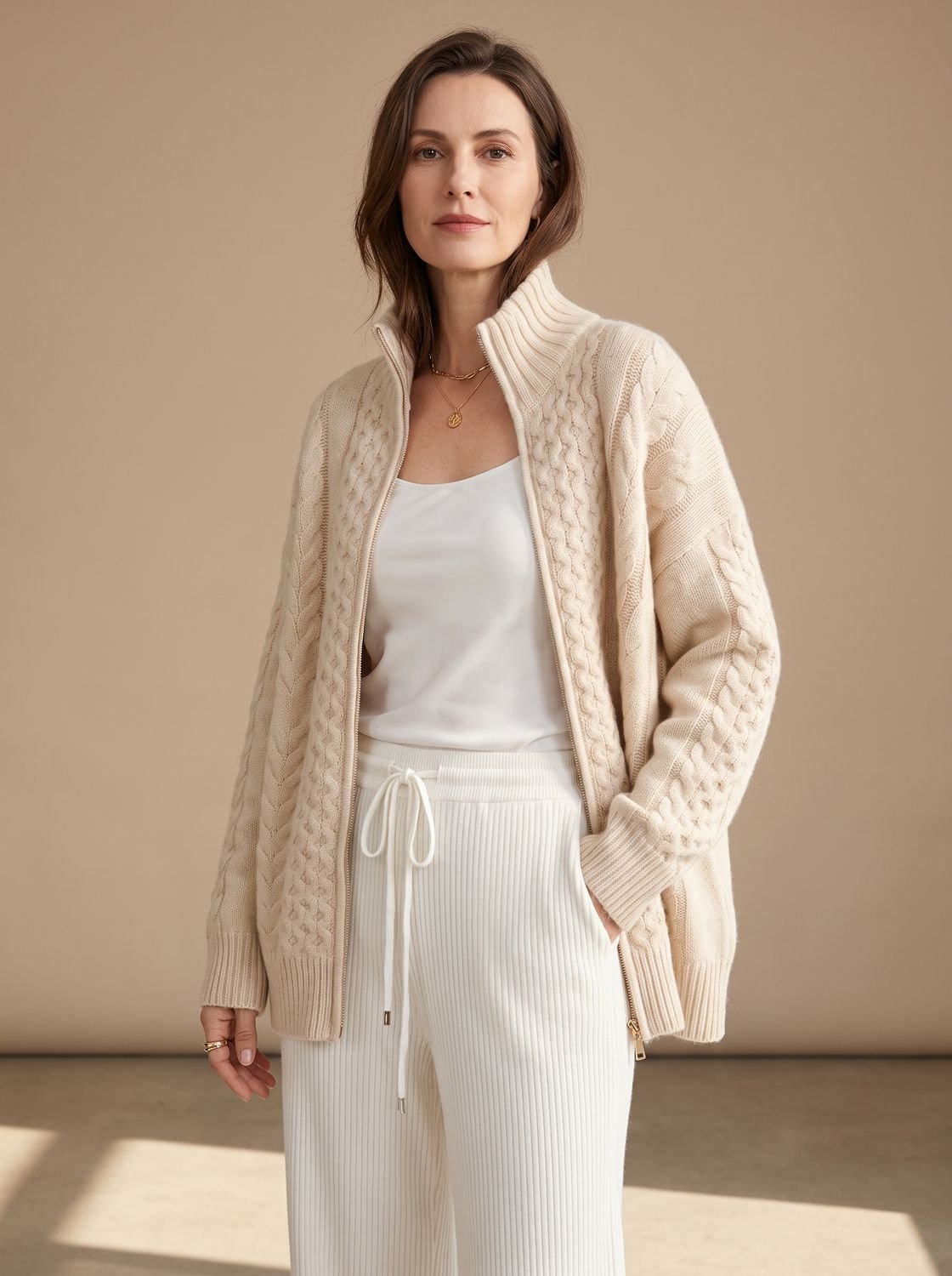 Mia Oversized Cable Knit Zip-Up Sweater