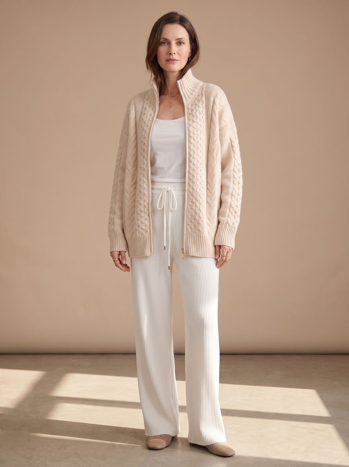 Mia Oversized Cable Knit Zip-Up Sweater