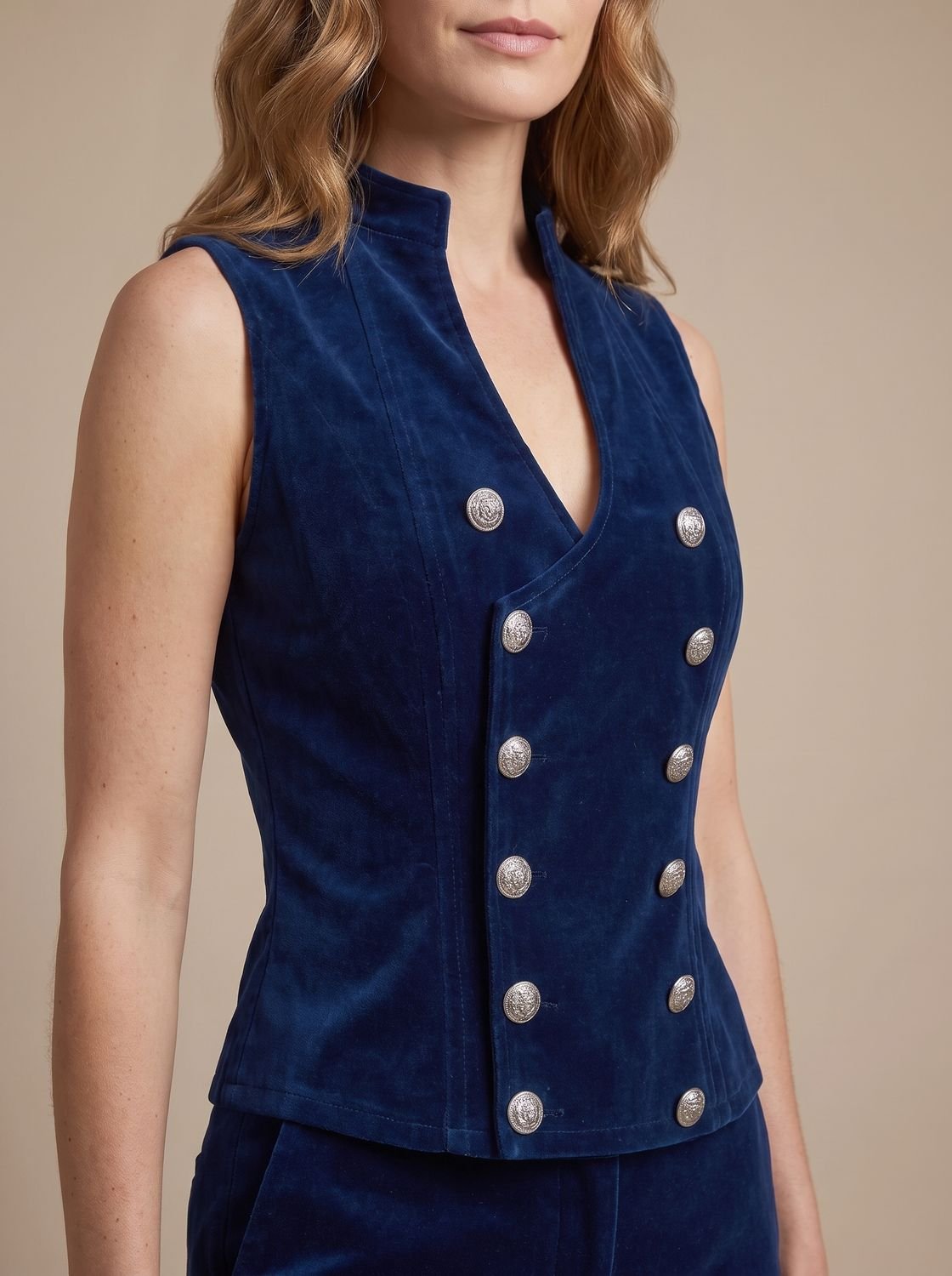 Greta Double-Breasted Velvet Vest
