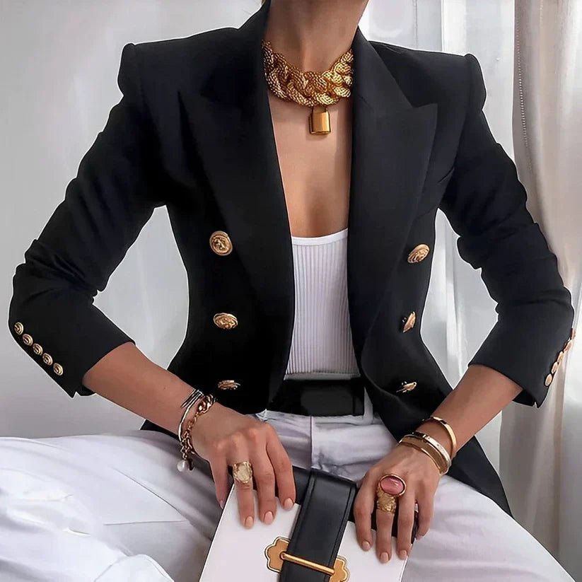 Mia Double-Breasted Gold Button Blazer