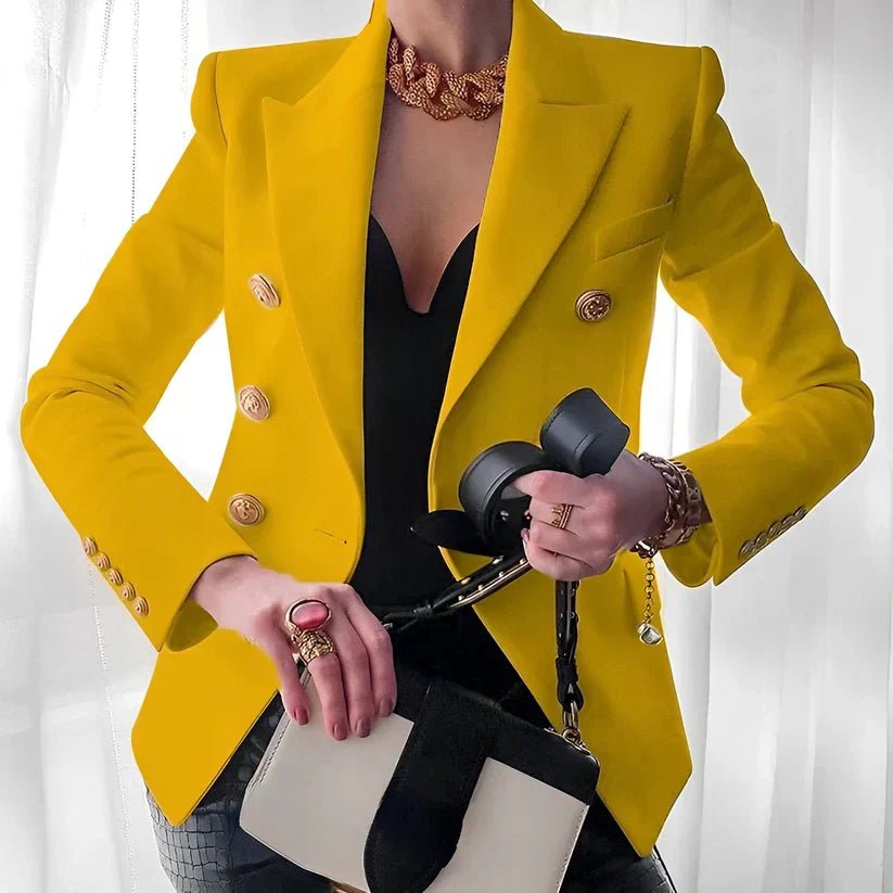 Mia Double-Breasted Gold Button Blazer