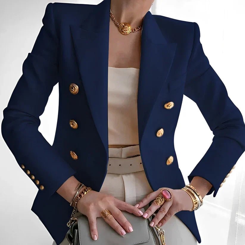 Mia Double-Breasted Gold Button Blazer