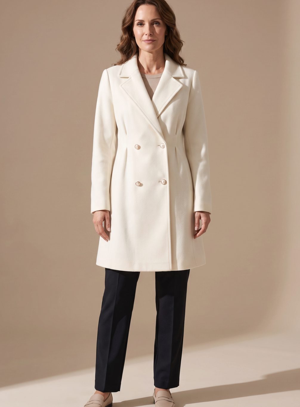 Elisabeth Double-Breasted Knee-Length A-Line Wool Coat