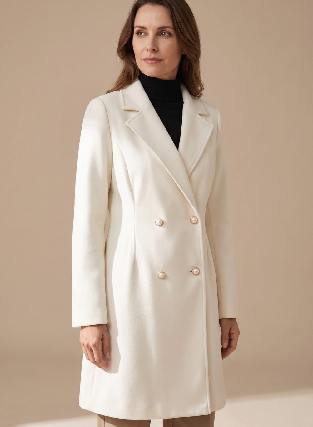 Elisabeth Double-Breasted Knee-Length A-Line Wool Coat