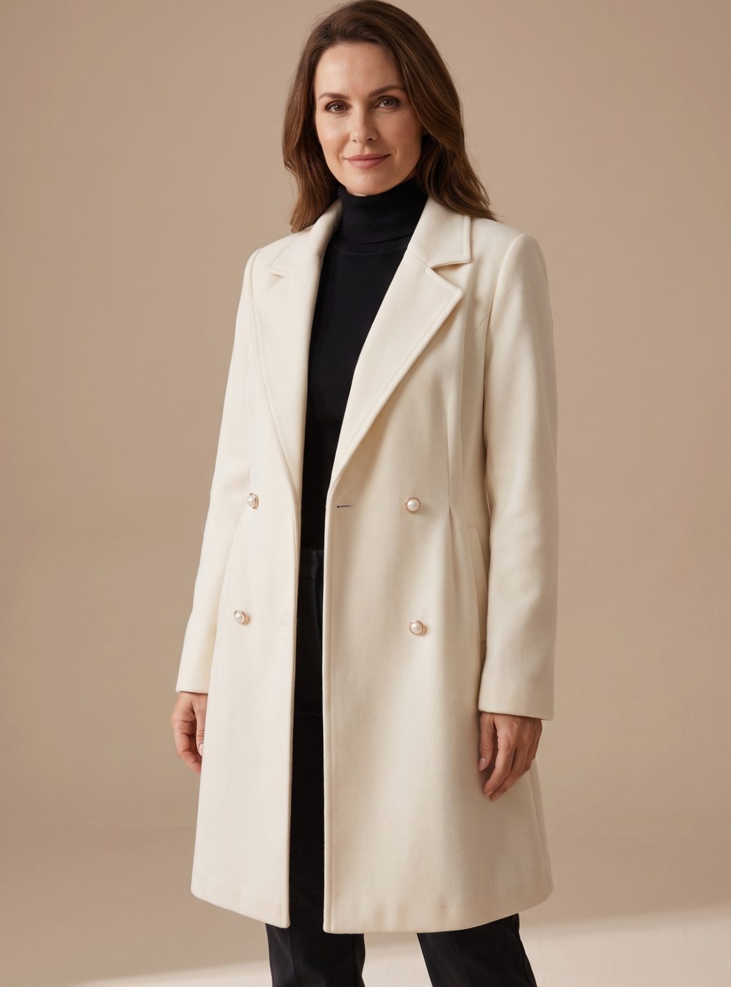 Elisabeth Double-Breasted Knee-Length A-Line Wool Coat