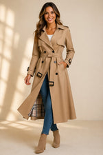 Mia Double-Breasted Long Trench Coat with Belted Waist
