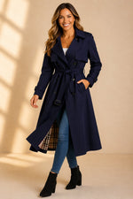Mia Double-Breasted Long Trench Coat with Belted Waist