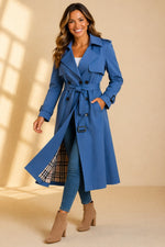 Mia Double-Breasted Long Trench Coat with Belted Waist