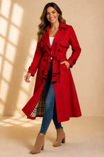 Mia Double-Breasted Long Trench Coat with Belted Waist