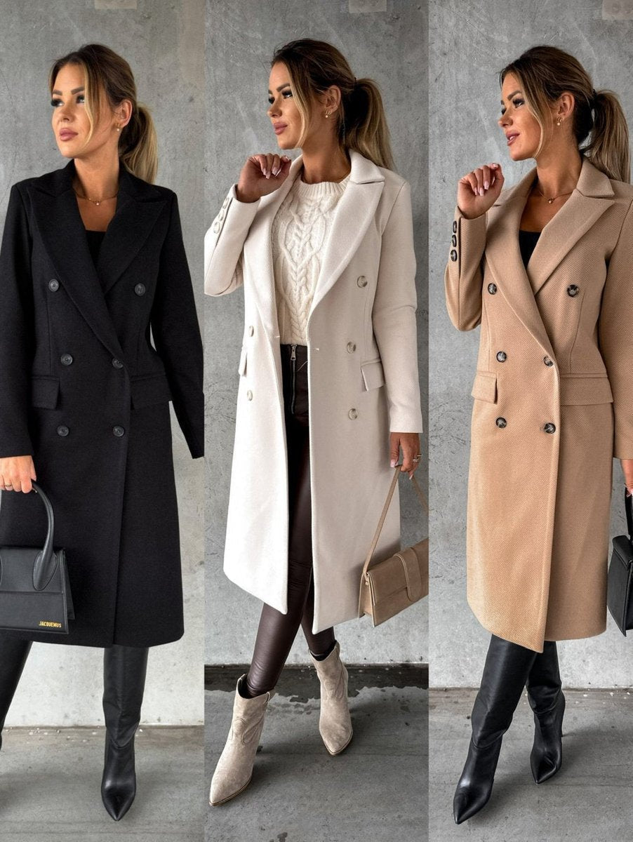 Annika Double-Breasted Long Winter Coat with Gold Buttons