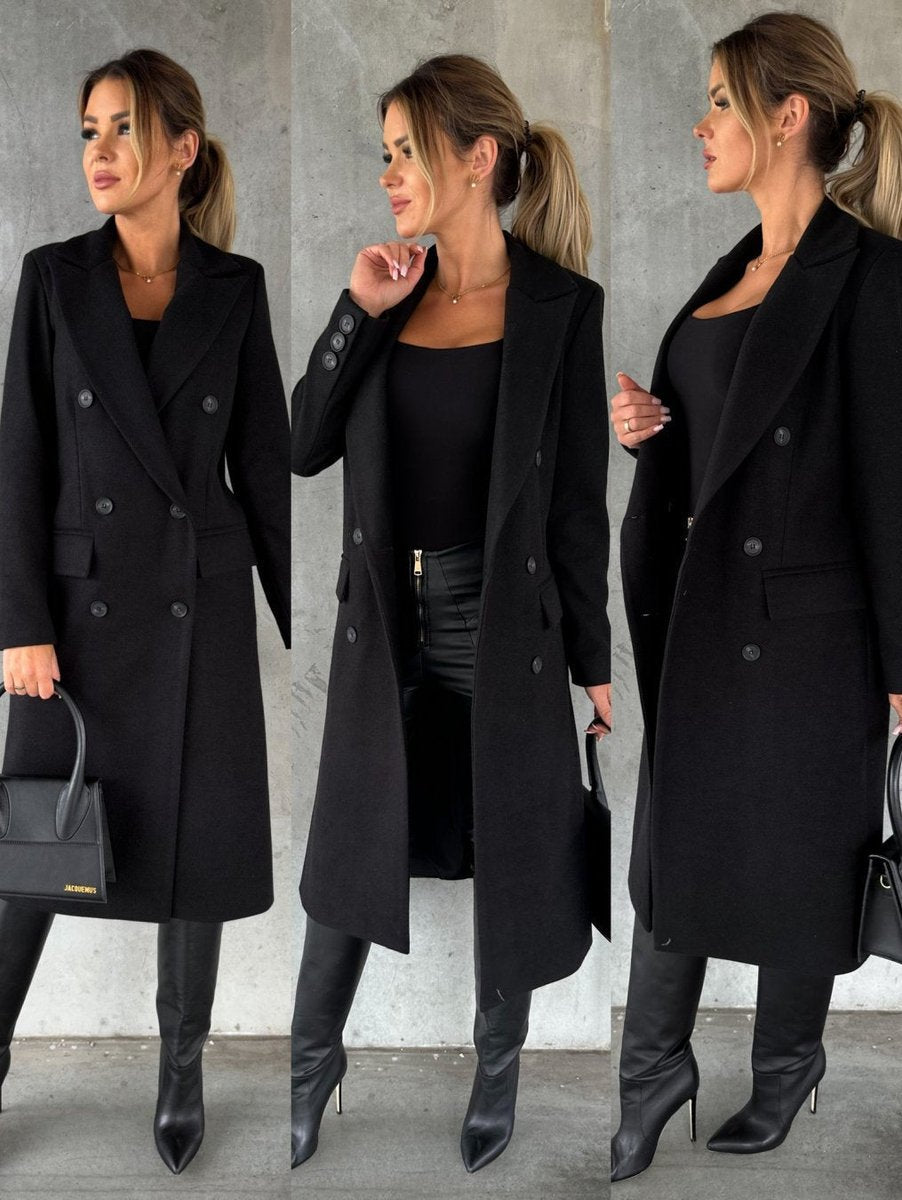 Annika Double-Breasted Long Winter Coat with Gold Buttons