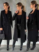 Annika Double-Breasted Long Winter Coat with Gold Buttons