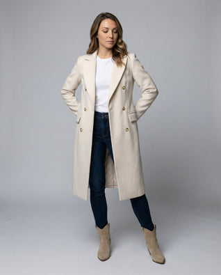 Annika Double-Breasted Long Winter Coat with Gold Buttons