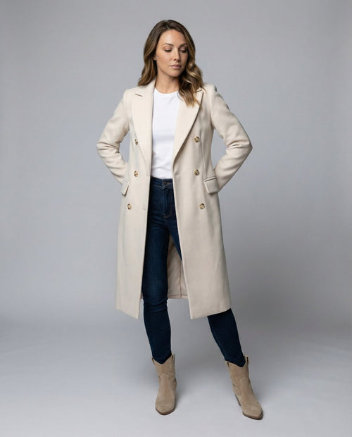 Annika Double-Breasted Long Winter Coat with Gold Buttons