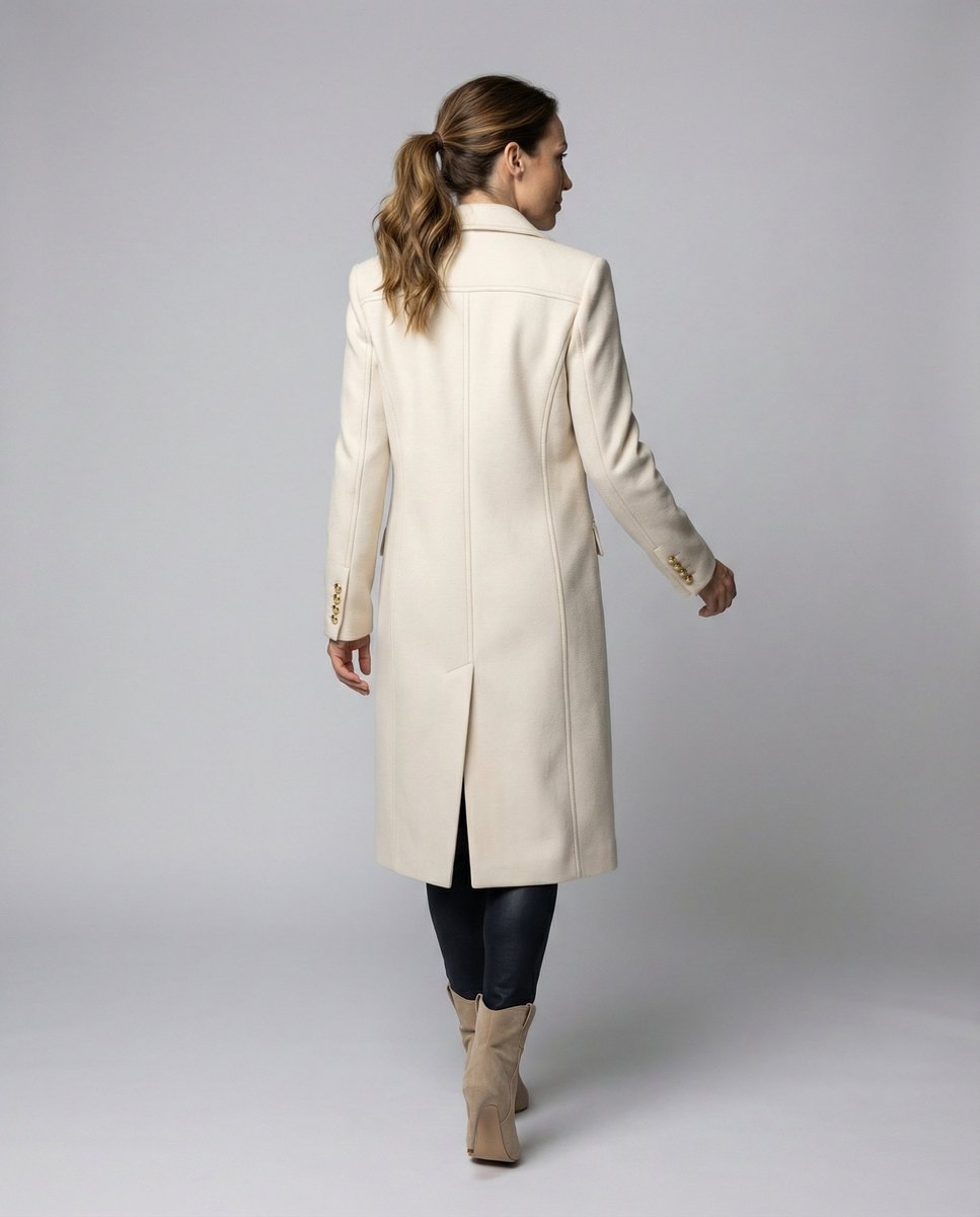 Annika Double-Breasted Long Winter Coat with Gold Buttons