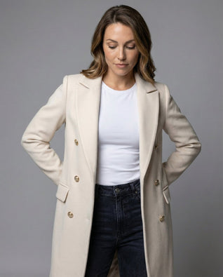 Annika Double-Breasted Long Winter Coat with Gold Buttons