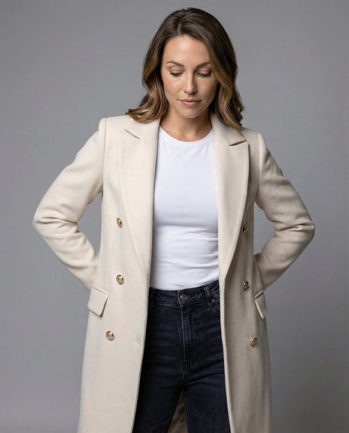 Annika Double-Breasted Long Winter Coat with Gold Buttons