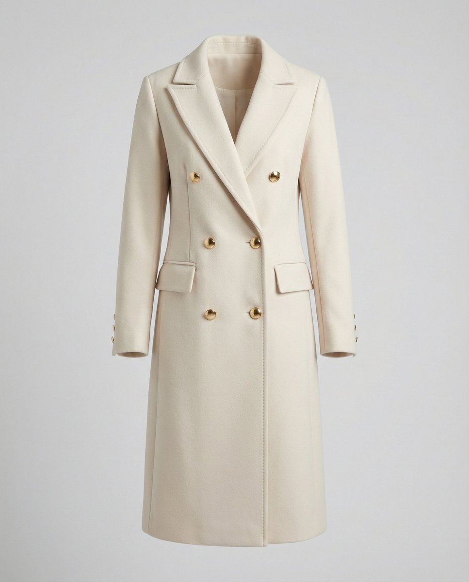 Annika Double-Breasted Long Winter Coat with Gold Buttons