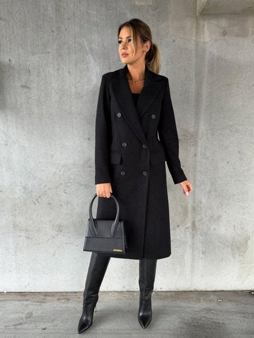 Annika Double-Breasted Long Winter Coat with Gold Buttons