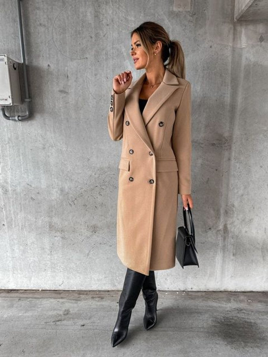 Annika Double-Breasted Long Winter Coat with Gold Buttons