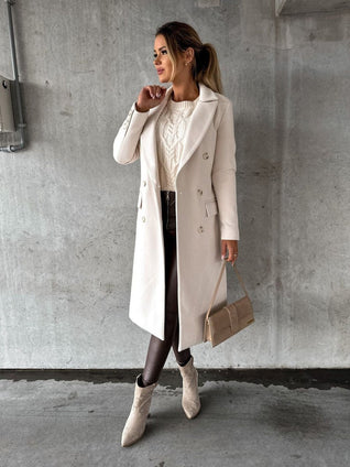 Annika Double-Breasted Long Winter Coat with Gold Buttons