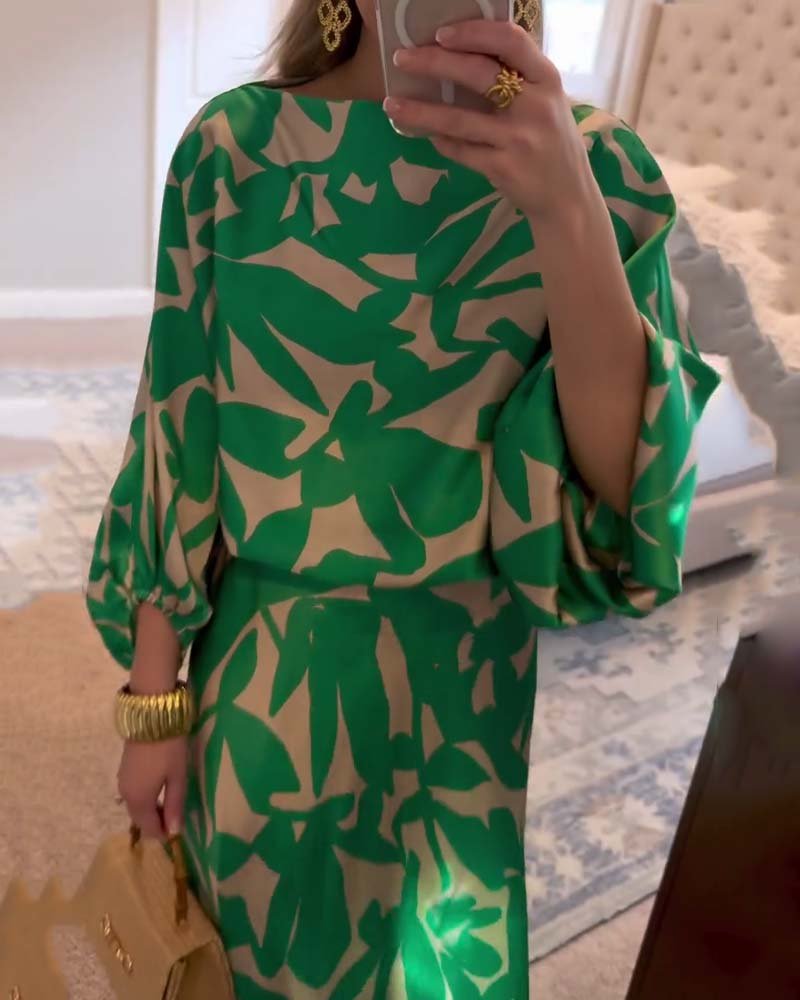 Mia Two-Piece Floral Lantern Sleeve Set
