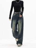 Nadine Wide-Leg Washed Denim Jeans