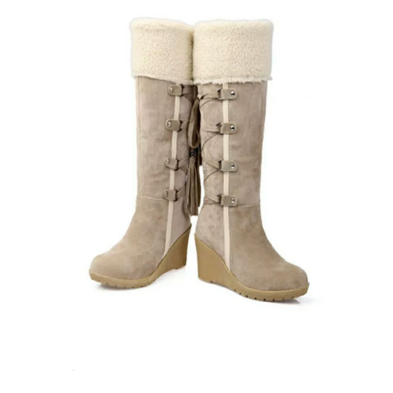 Bettina Faux Fur Trim Wedge Lace-Up Boots