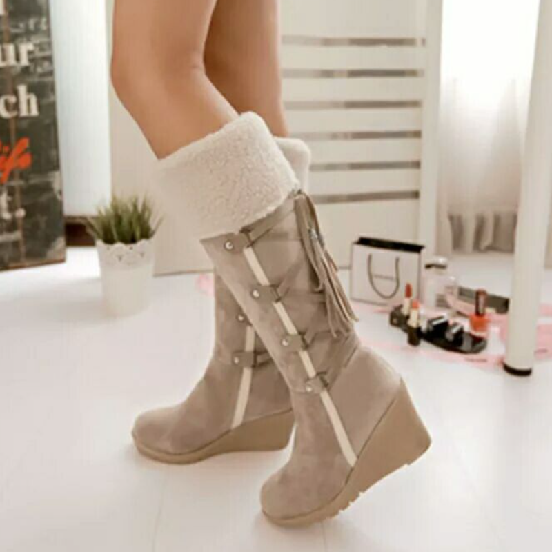 Bettina Faux Fur Trim Wedge Lace-Up Boots