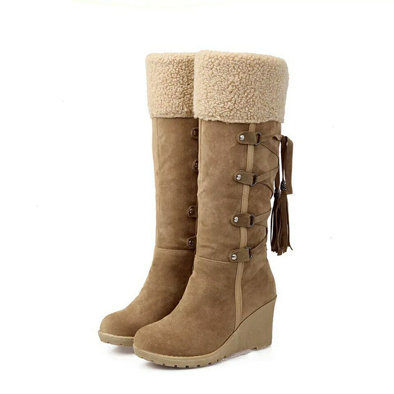 Bettina Faux Fur Trim Wedge Lace-Up Boots