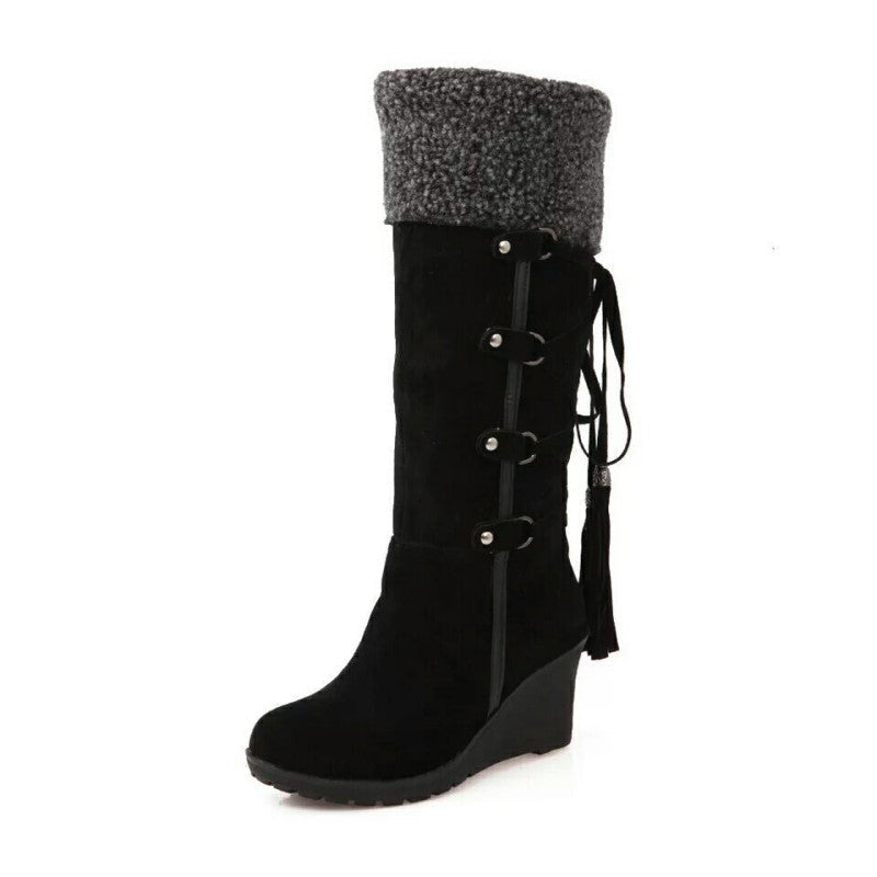 Bettina Faux Fur Trim Wedge Lace-Up Boots