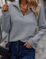 Emilia Zip Stand Collar Ribbed Knit Oversized Sweater