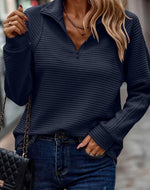 Emilia Zip Stand Collar Ribbed Knit Oversized Sweater