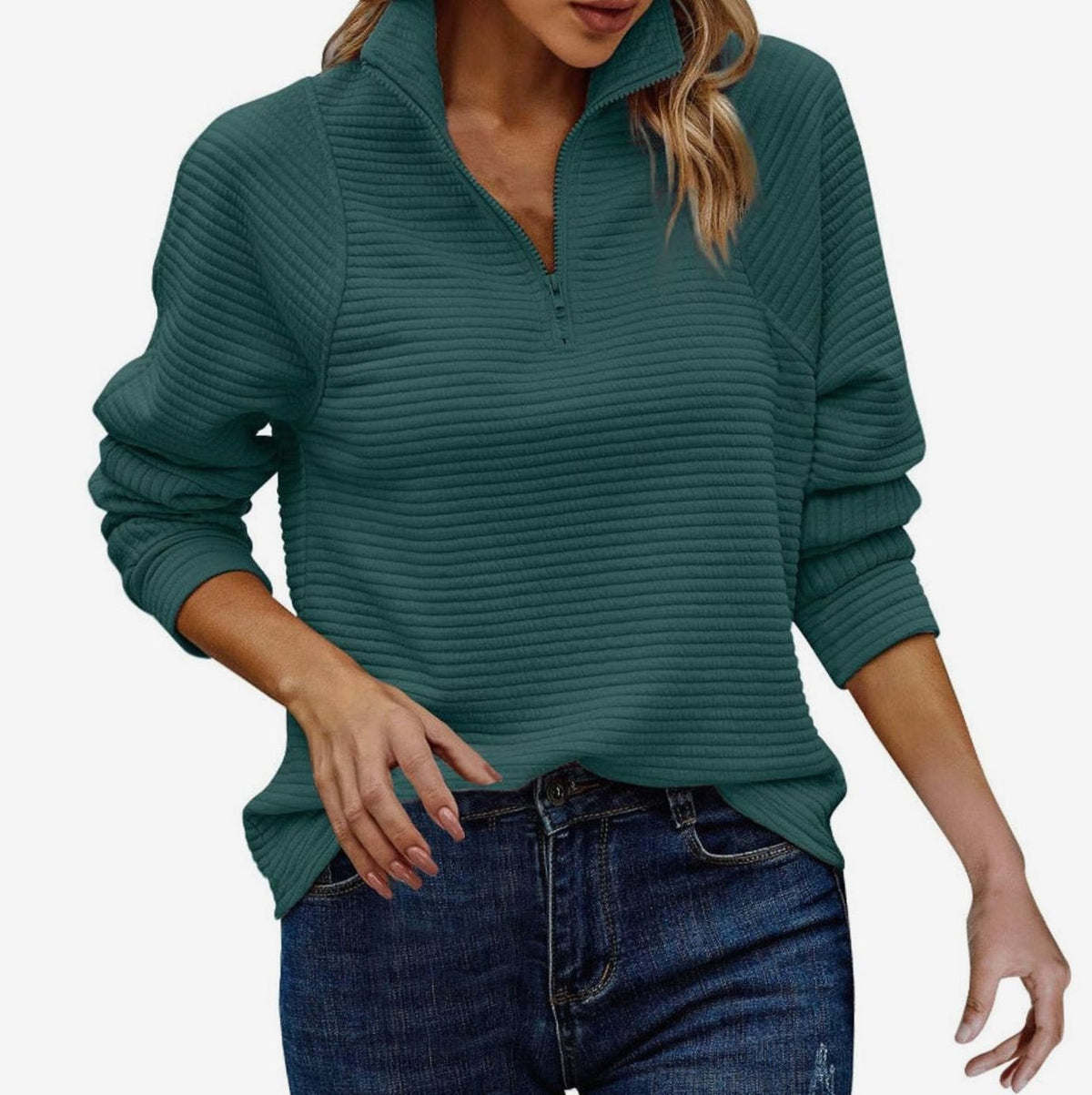 Emilia Zip Stand Collar Ribbed Knit Oversized Sweater