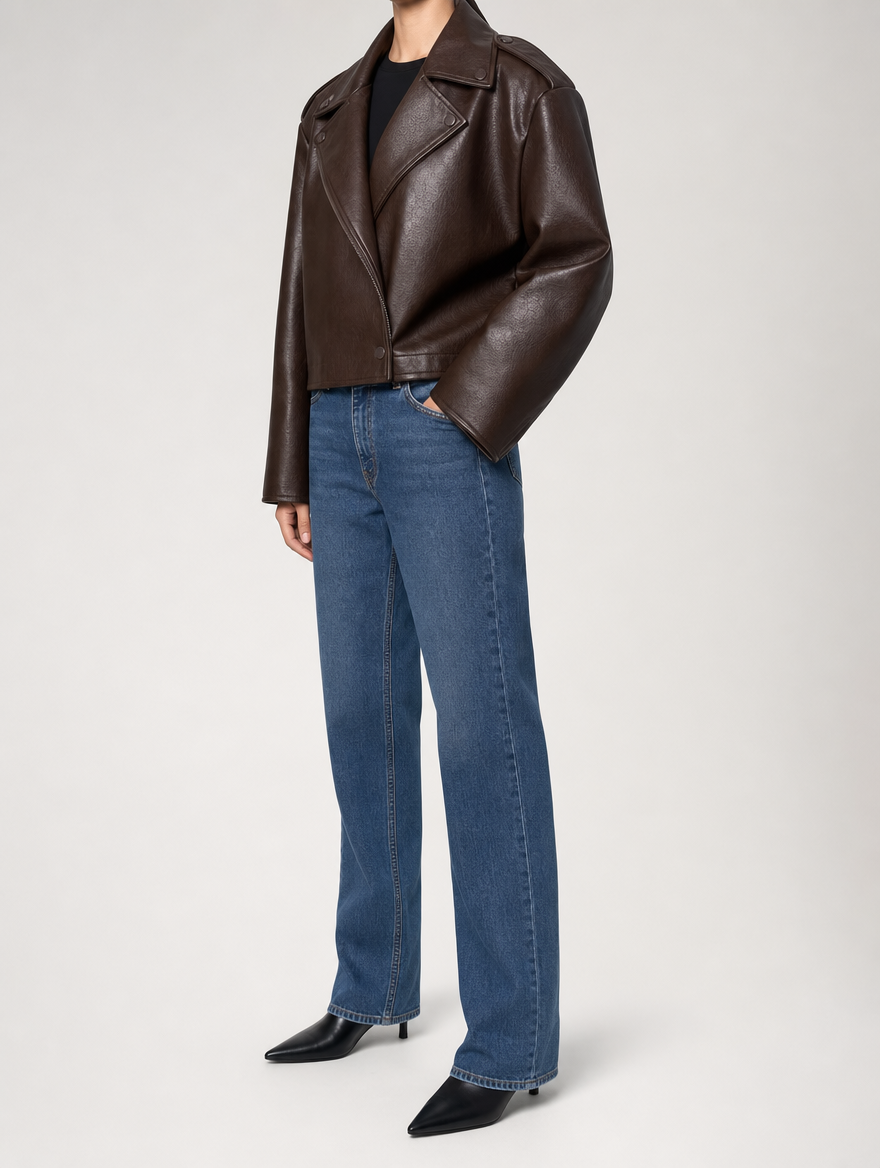 Danbury Faux Leather Jacket worn, side