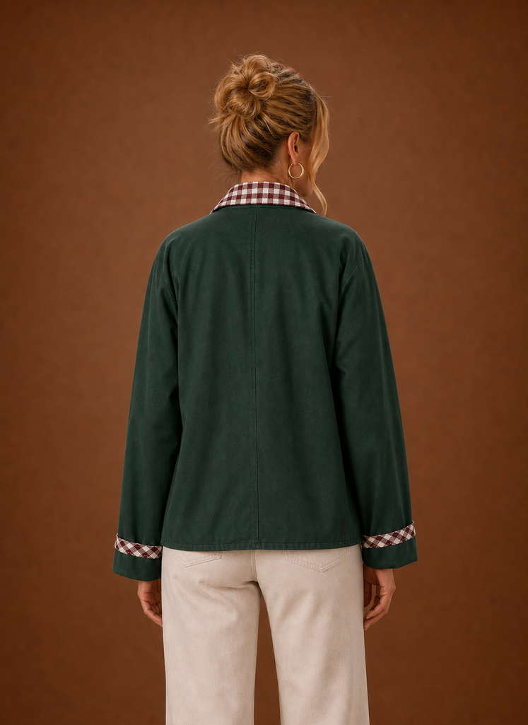 Women’s Barn Jacket - Check Collar Casual Coat | Areleon