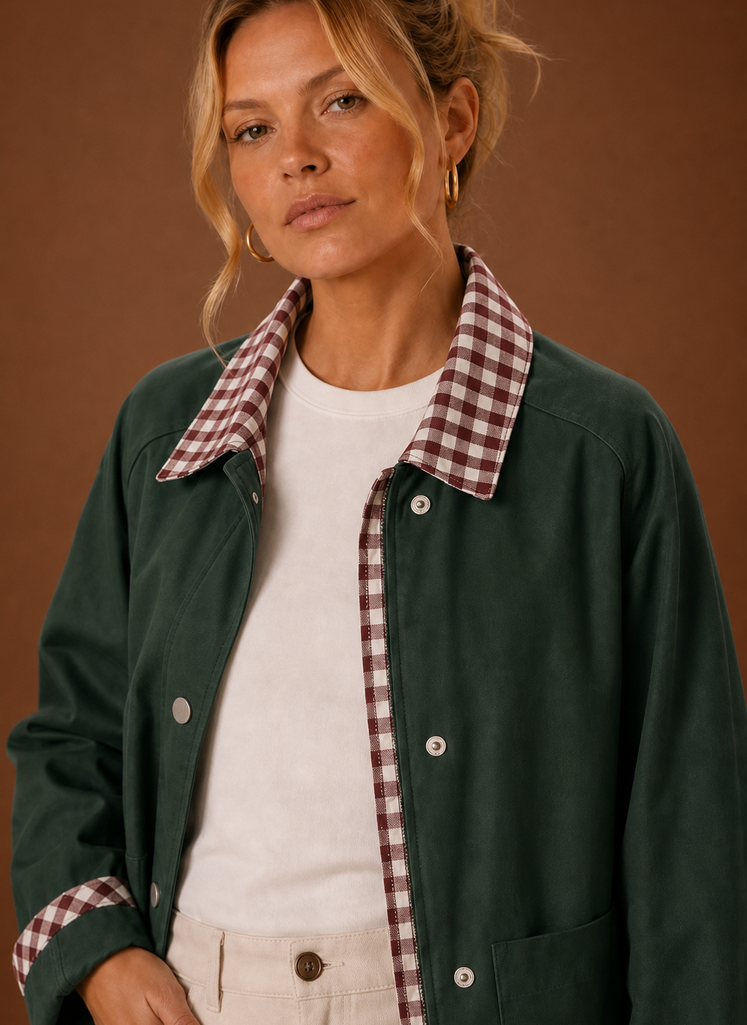 Women’s Barn Jacket - Check Collar Casual Coat | Areleon