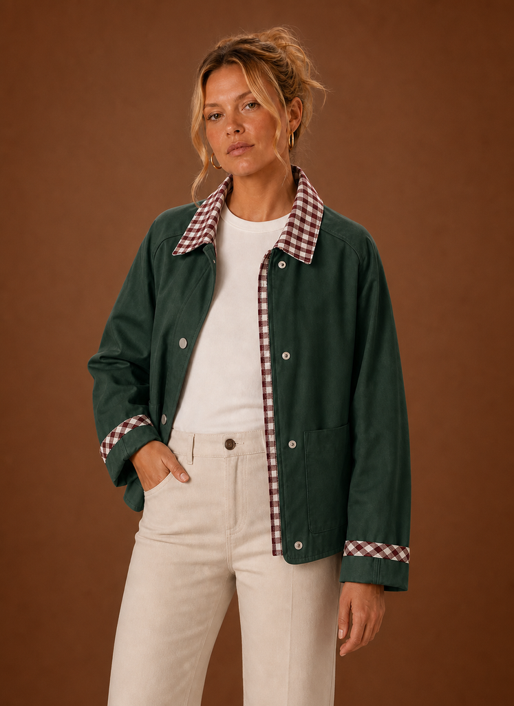 Women’s Barn Jacket - Check Collar Casual Coat | Areleon