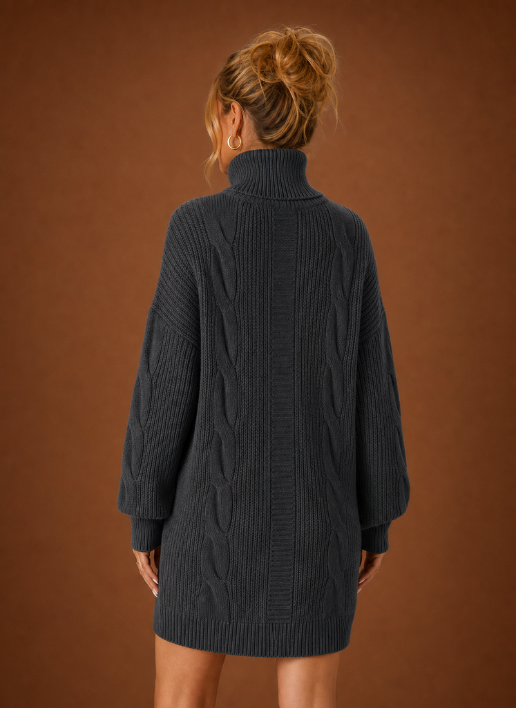 Women's Turtleneck Sweater Dress - Pullover Knit Dress | Areleon