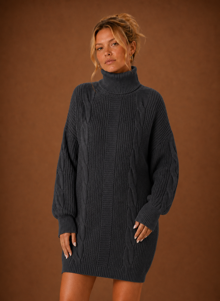 Women's Turtleneck Sweater Dress - Pullover Knit Dress | Areleon