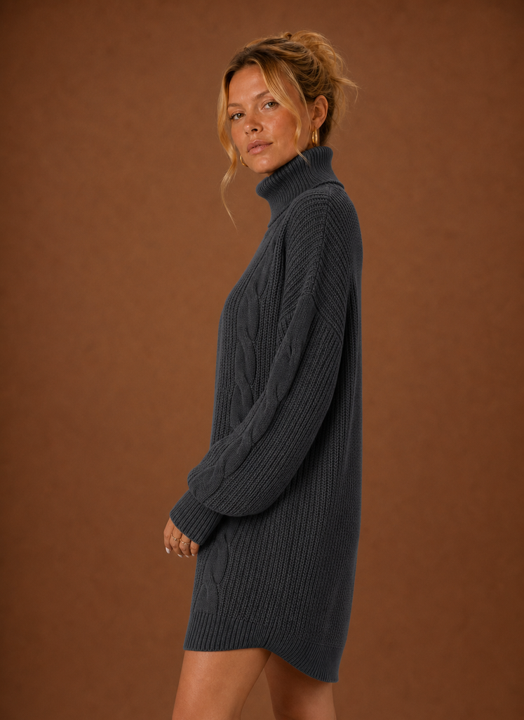 Women's Turtleneck Sweater Dress - Pullover Knit Dress | Areleon