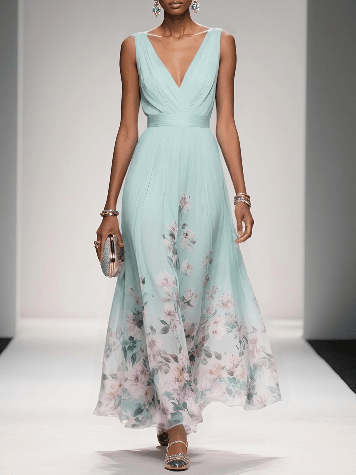 Carolin Floral Chiffon Summer Maxi Dress