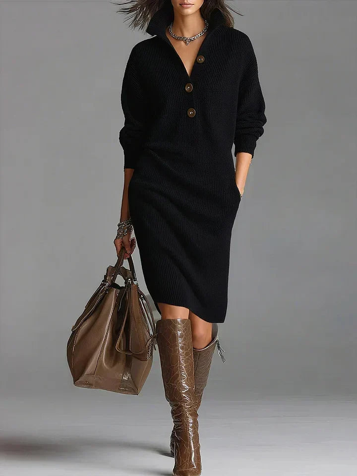 Helene Ribbed Button-Front Midi Dress