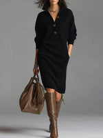 Helene Ribbed Button-Front Midi Dress